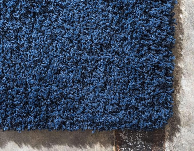 Unique Loom Solid Shag Collection Area Rug (8' x 10' Rectangle, Sapphire Blue/ Navy Blue)