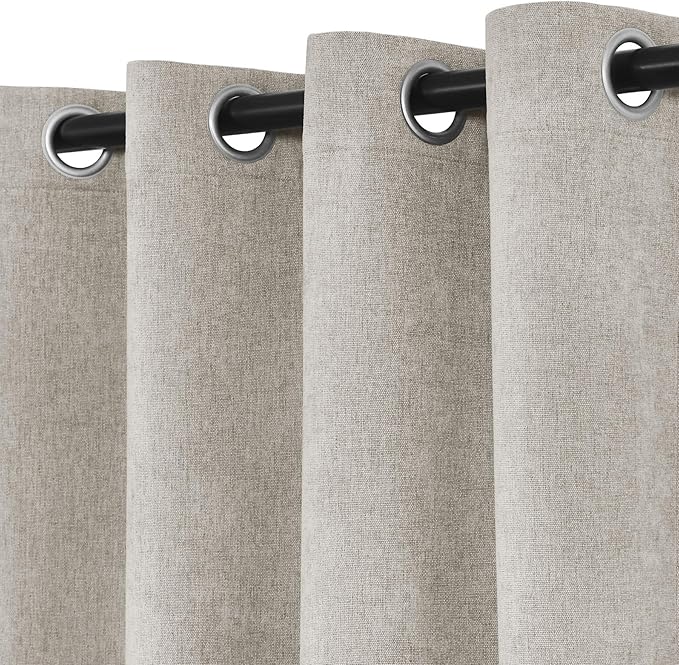 Macochico Full Blackout Curtains 84 Inches Long Insulated Noise Reducing Chenille Curtains for Living Room Bedroom Nursery Auditorium Beige Curtains with Tieback Grommet 72" Wx84 L 1 Panel