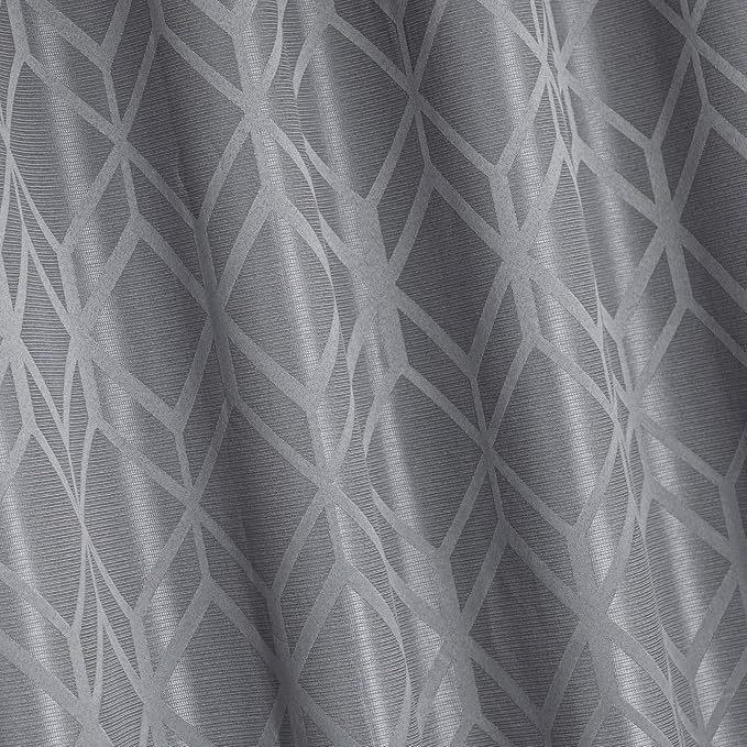 Amazon Basics Jacquard 2-Piece 100% Blackout Curtains, Living Room and Bedroom Drapes, Thermal Insulated Window Treatment, 52"x84", Grey
