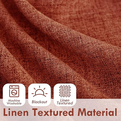 DriftAway Double Layer Linen Blackout Tie Up Curtains Thermal Insulated Fully Lined Balloon Roman Shade Bathroom Window Adjustable Rod Pocket for Small Window 31 Inch by 47 Inch Burnt Orange