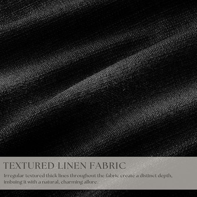 Black 96 Inch Blackout Pinch Pleated Curtains 2 Panel Set for Living Room Darkening Thick Linen Textured 100% Black Out Drapes 96 Inches Long Pinch Pleat Back Tab Light Blocking Bedroom Curtains