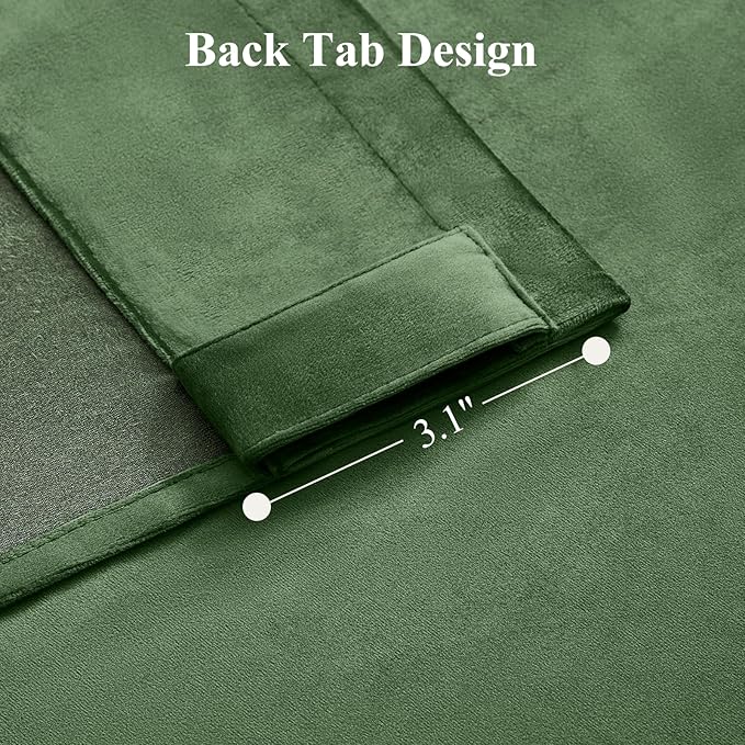 Olive Green Velvet Curtains 108 Inches Long for Bedroom, Luxury Room Darkening Thermal Insulated Blackout Curtains Luxury Window Drapes for Living Room, Back Tab Rod Pocket, W52 x L108, 2 Panels