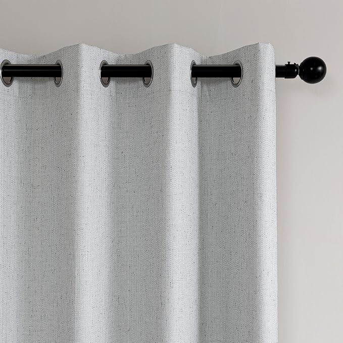 Amazon Basics Faux Linen Blackout Curtains for Bedroom and Living Room, 2-Piece Set with Grommets, 42" W x 95" L, White