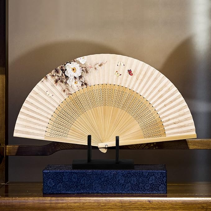 IMIKEYA Japanese & Chinese Folding Fan Display Stand - Wooden Base, Holder & Display for Folding Fans