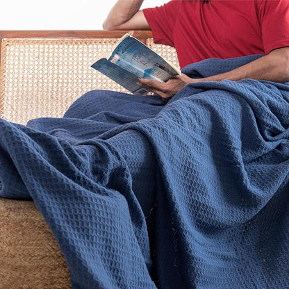 Salt Earth 100% Cotton Throw Blanket, Queen, 90"X92" Waffle Throws for Home, Bedrooms, Outdoor and Office Couch, Modern & Cozy Room Decor Blankets, Lightweight, All Season Western Blanket (Navy)