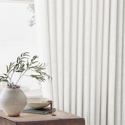 Beige White Pinch Pleated Linen Curtains 1 Panel for Living Room Bedroom Memory Training Shaped Semi Sheer Pleat Drapes with Hooks Rings Light Filtering Window Curtain 60x108
