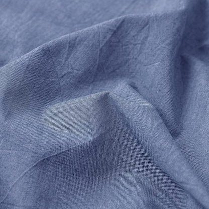 MooMee Fitted Bottom Sheet Only 100% Washed Cotton Linen Like Textured Breathable Durable Soft Comfy Deep Pocket Fits Mattress up to 17" (Blue, Queen) New