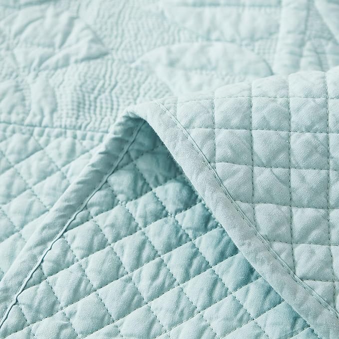 MarCielo 3-Piece 100% Cotton Oversized Bedspread Lightweight Quilt Coverlet Embroidery Farmhouse Bedding Set T0 (Aruba Blue, Oversized King (118"x106"))
