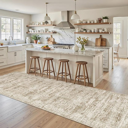 Washable Runner Rug, 2'6" x 8' Non-Slip Kitchen Vintage Foldable Hallway Runners for Entryway, Laundry, Bedroom, Brown