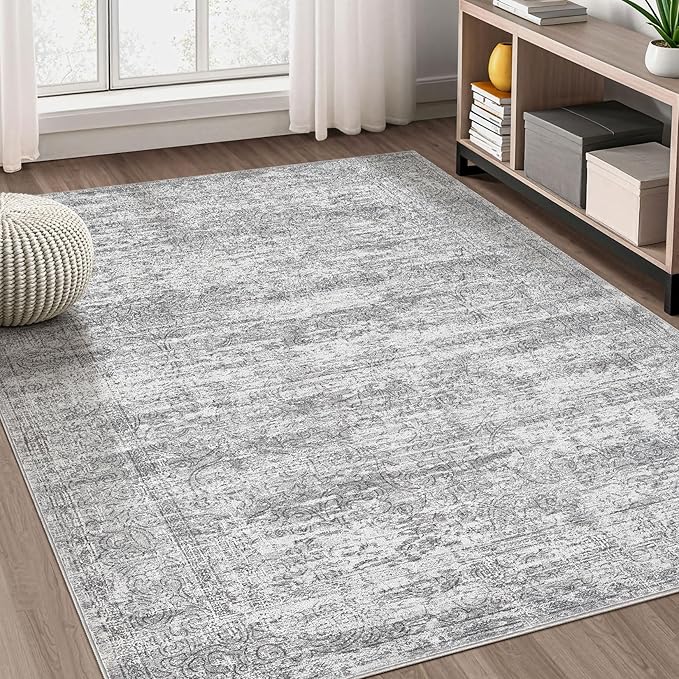 Area Rug Living Room Rugs - 5x7 Abstract Large Soft Indoor Washable Rug Neutral Modern Low Pile Carpet for Bedroom Dining Room Farmhouse Home Office - Vintage Grey