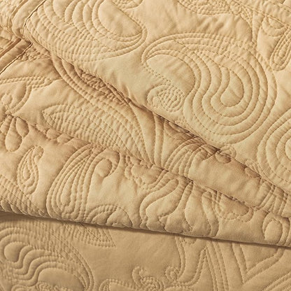 HoneiLife California King Quilt 128x120 - Oversized King Bedspreads 4-Piece,Rustic Bedding Sets Quilted,Reversible Coverlets Lightweight Bed Cover for All Season Use-Yellow