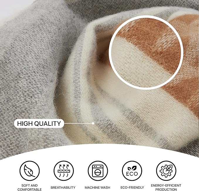 | Wool Blanket/Throw | 100% New Zealand Wool | Perfect for Home and Outdoors | Virgin Wool Throw with Fringes 67"x79" (170 x 200 cm)