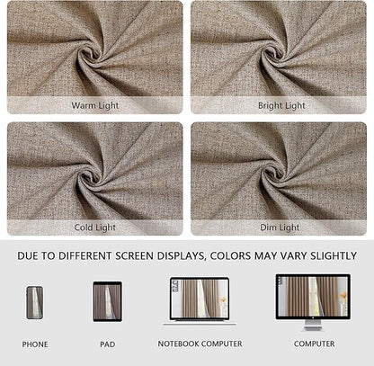 100% Blackout Linen Curtains for Bedroom 84 Inches Long, Black Out Thermal Insulated Grommet Curtains 2 Panels Set,Sun Blocking Privacy Drapes Living Room Nursery (52W × 84L inch, Beige)