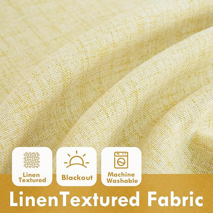 DriftAway Double Layer Linen Blackout Tie Up Curtains Thermal Insulated Fully Lined Balloon Roman Shade Bathroom Window Adjustable Rod Pocket for Small Window 39 Inch by 55 Inch Yellow