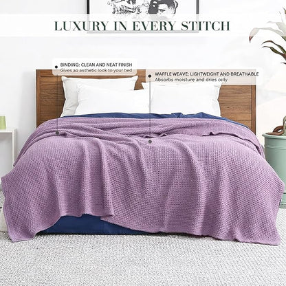 Salt Earth 100% Cotton Throw Blanket, Twin, 68"X92" Waffle Throws for Home, Bedrooms, Outdoor Couch, Office Couch, Modern Cozy Bed Room Decor Blankets,Lightweight All Season Western Blanket(Lavender)