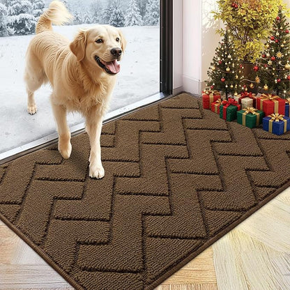 hicorfe Front Door Mat Outside Entrance,24"x35" Absorbent Muddy Dirt Resist Welcome Door Mats Outdoor Indoor,Stain and Fade Resistant,Non Slip Backing Entry Mat Doormat for Entryway (Dark Brown)