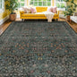 Washable Dark Green Rug for Living Room - 8x12 Large Area Rug for Dining Room Under Table, Bedroom, Soft Low Pile Non-Slip Stain Resistant Carpet - Vintage Floral Décor