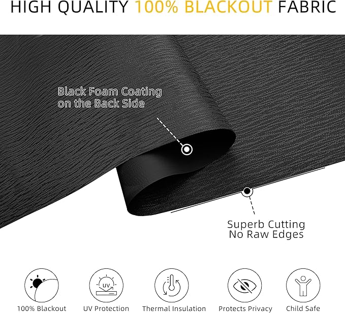 ChrisDowa Cordless Blackout Roller Shades for Windows, Striped Free-Stop Window Blinds with Privacy, Thermal Insulated Window Shades for Home, Office and Door. Black, 42" W x 72" H