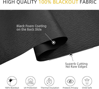ChrisDowa Cordless Blackout Roller Shades for Windows, Striped Free-Stop Window Blinds with Privacy, Thermal Insulated Window Shades for Home, Office and Door. Black, 34" W x 72" H