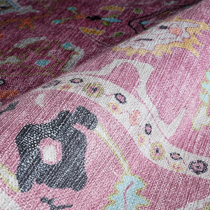 Fame Rugs Pink Modern Oushak Rug 3x5, Washable Vintage Turkish Colorful Oriental Antique Inspired Foldable Small Area Rugs, Luxury Living Room Bedroom (995PP, 2'6" x 5')
