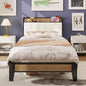 LIKIMIO Twin Bed Frames, Storage Headboard with Charging Station, Solid and Stable, Noise Free, No Box Spring Needed, Easy Assembly, Wood and Cream