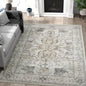 jinchan 5x7 Area Rugs Machine Washable Vintage Floral Throw Rug for Living Room Soft Ultra-Thin Low Pile Non-Slip Carpet for Kitchen, Bedroom, Dining Room, Nursery (5x7ft, Taupe)