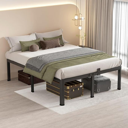 MAF 18 Inch California King Bed Frame with Round Corner Legs Mattress Slide Stopper No Box Spring Needed Heavy Duty Metal Platform Bed Frames, 3000 LBS Steel Slats Support