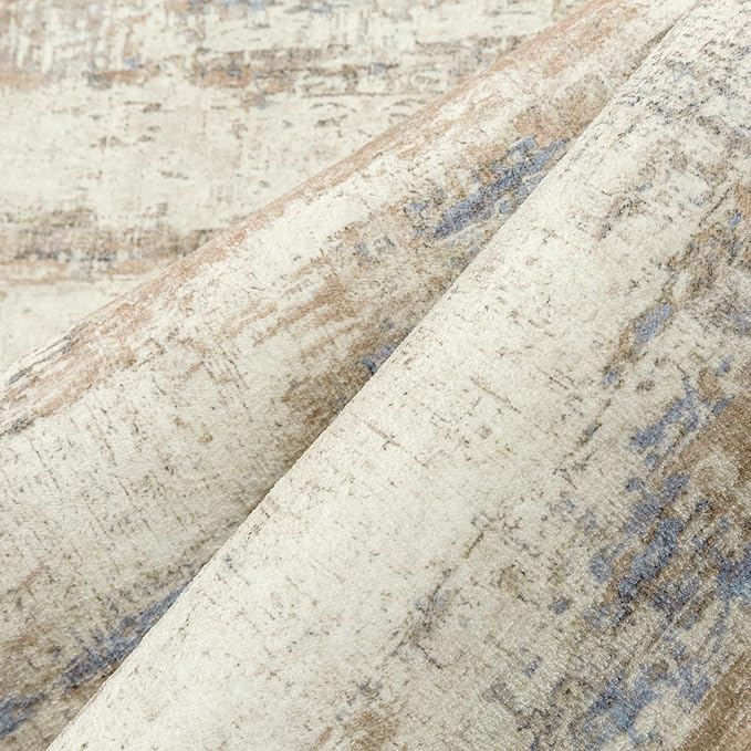 5x7 Area Rug Living Room Bedroom Carpet Washable Abstract Neutral Modern Beige Brown Accent Rug Dining Non Slip Low Pile Soft Thin Indoor Office Floor Throw Kitchen Contemporary