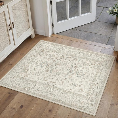2x3 Taupe Entryway Area Rug Machine Washable Door Mat Kitchen Vintage Distressed Non Slip Carpet Indoor Retro Floral Accent Throw Small Rug for Bathroom Office Bedroom Living Dining Room
