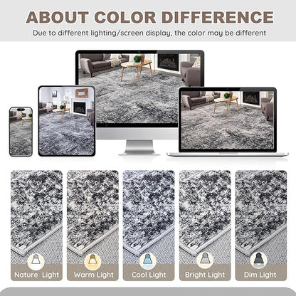 Area Rug Living Room Rugs - 10x12 Washable Large Soft Indoor Neutral Modern Abstract Low Pile Rug Carpet for Bedroom Dining Room Farmhouse Home Office - Grey