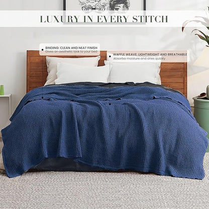 Salt Earth Organic Cotton Throw Blanket, King, 106"X92" Waffle Throws for Home, Bedrooms, Outdoor & Office Couch, Modern & Cozy Bed Room Decor Blankets,Lightweight All Season Western Blanket (Navy)