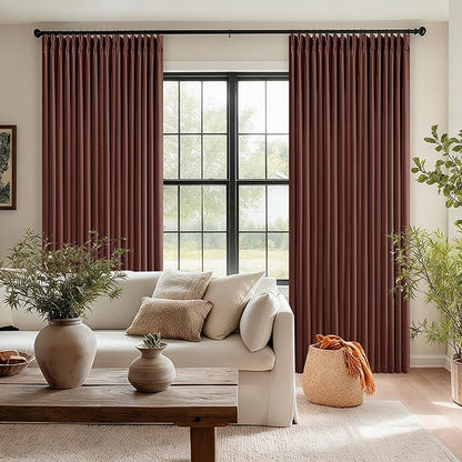 Chestnut Brown 100 Inch Floor Length Linen Blackout Curtains for Bedroom Pinch Pleated Black Out Thermal Insulated Window Drapes Light Blocking Double Layer Soundproof 100 Inch Curtain 2 Panels