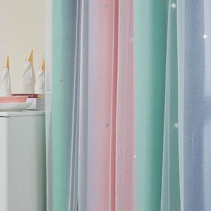 XiDi Curtains for Bedroom Decor, Rainbow Pinkgreen grey52/45