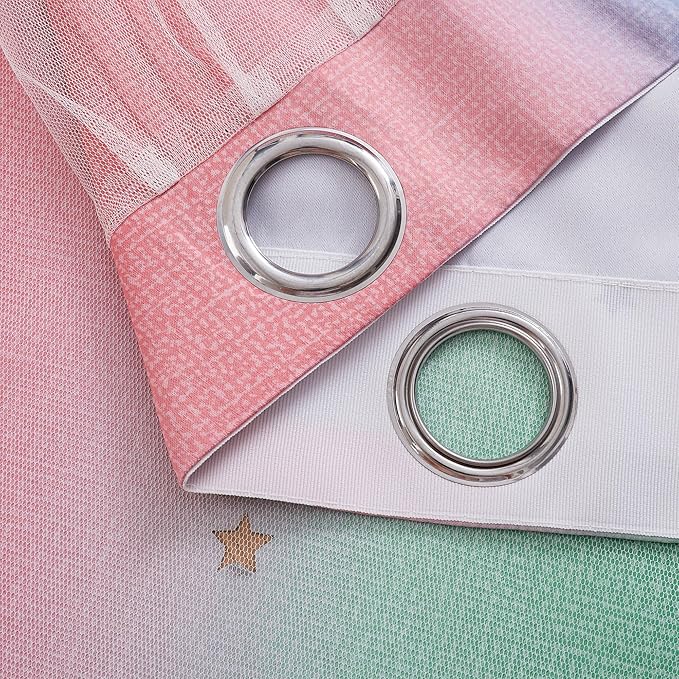 XiDi Curtains for Bedroom Decor, Rainbow Pink GreenBlue34/54/1