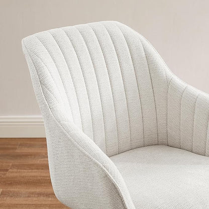 Zouron Accent Chair with Wooden Legs, Swivel Desk Chairs No Wheels, Upholstered Armchair Vanity Chair for Small Space Home Office Living Room Bedroom, Beige and Natural Wood