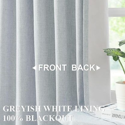 Vision Home Blue Fog Linen Full Blackout Curtains for Bedroom Living Room Darkening Soundproof Window Panels 102 inch Thermal Insulated Rod Pocket Back Tab Linen Blue Drapes 56" Wx102 Lx2