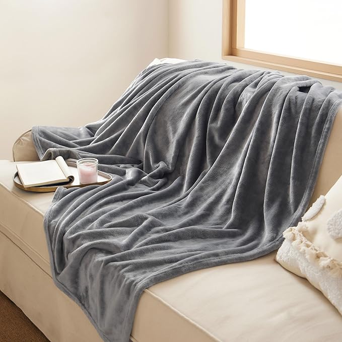 Bedsure GentleSoft Fleece Throw Blanket for Couch Grey - Lightweight Plush Fuzzy Cozy Soft Blankets and Throws for Sofa, 50x60 inches