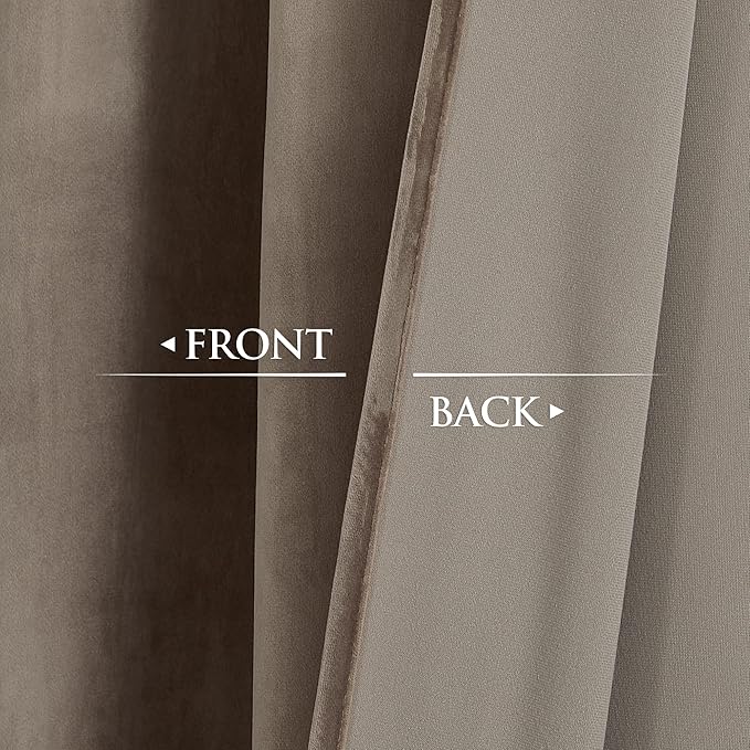 StangH Taupe Velvet Curtains 108 inches Long, Luxury Home Decoration Thermal Insulated Privacy Window Drapes for Bedroom Sliding Door, W52 x L108, 2 Panels