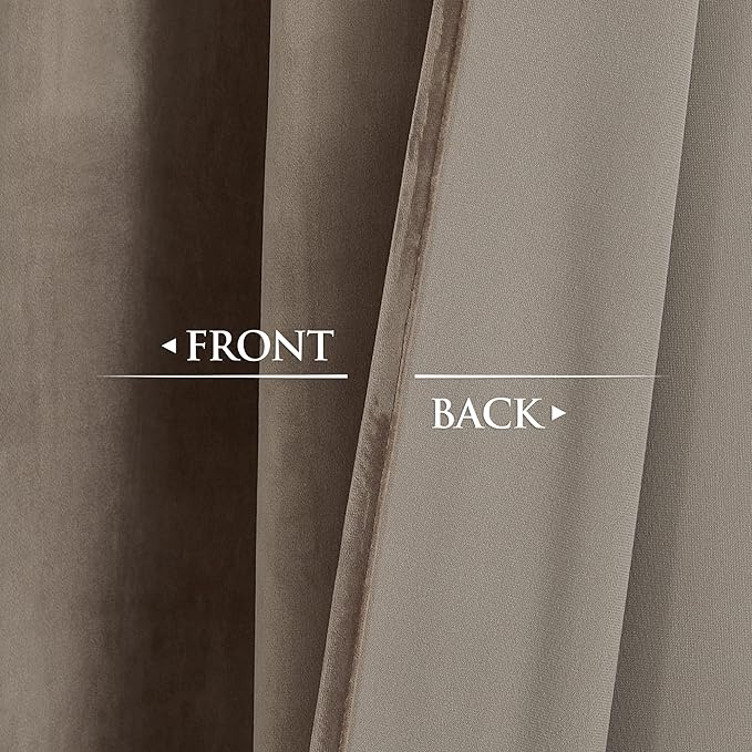 StangH Taupe Velvet Curtains - Premium Blackout Thermal Curtains for Bedroom/Office, Heavy Soft Drapes with Noise Reduction, Modern Neutral Home Decor, W52 x L92, 2 Panels