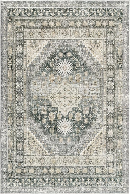 zesthome 5x7 Area Rugs - Ultra-Thin Washble Rug, Stain Resistant Anti Slip Backing Rugs for Living Room,Bedroom, Vintage Home Decor Area Rug (Wheat/Charcoal,5'x7')