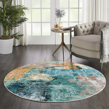 vivorug Round Rug 6ft Abstract Round Area Rug Non-Slip Indoor Carpet for Living Room Bedroom Entryway, Stain Resistant Home Decor Circle Rug, Rosy Clouds