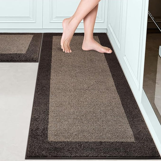 Machine Washable (24" x 36"+ 24" x 60"') Kitchen Rugs Set of 2, Non Slip Kitchen Mats for Floor, Absorbent Entrance Runner Rugs for Bedroom, Hallway, Bathroom, Door (Roll Packing)