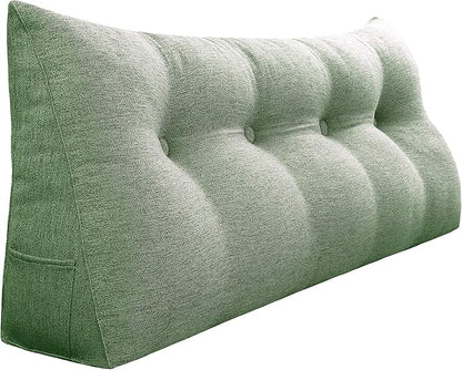 homecozy Wedge Headboard Pillow Dorm Room Reading Pillow Back Support for Sitting Up in Bed Bolster Lumbar Cushion Body Positioning Bedrest Cotton Linen 54in Grass Green Full