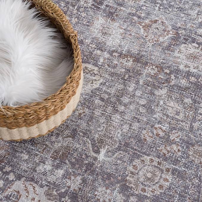 Bloom Rugs Washable 5' x 7' Rug - Brown/Dark Gray Traditional Area Rug for Living Room, Bedroom, Dining Room, and Kitchen - Exact Size: 5' x 7'