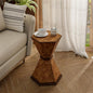 COZAYH Farmhouse Hexagonal Accent Table, Rustic Hourglass Design Side Table with Sculptural Geometric Base for Living Room or Bedroom, Natural Wood-Tone Finish, Brown