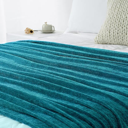 Chenille Throw Blanket for Couch 60"X 80" Twin, Soft Cozy Throws with Fringe Tassel for Bed Sofa Chair Cover, Lightweight Knitted Decorative Boho Blankets for Living Room, Teal