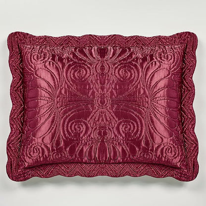 Touch of Class Portia Luxury Bedding | Rich Ruby Red | Premier Quilted Polyester Satin | Romantic Hand Guided Machine Quilted Scroll Design 3 Piece Set with Queen Bedspread and 2 Standard Shams