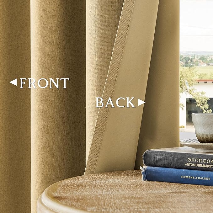 ChrisDowa 100% Blackout Mustard Yellow Solid Curtains 108 Inches Long 2 Panels for Bedroom Living Room,Farmhouse Room Darkening Thermal Insulated Soundproof Grommet Top Window Treatment Drapes,52x108