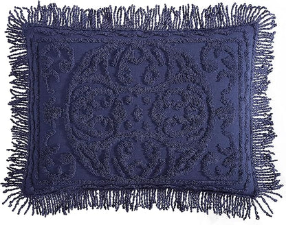 Beatrice Home Fashions Medallion Chenille Bedspread, King Sham, Navy