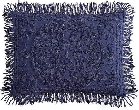 Beatrice Home Fashions Medallion Chenille Bedspread, Standard Sham, Navy